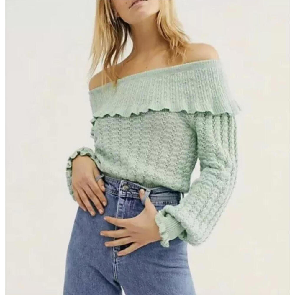 Free People Linen Blend Knit Sweater Womens S Off Shoulder Boho Costal Prairie